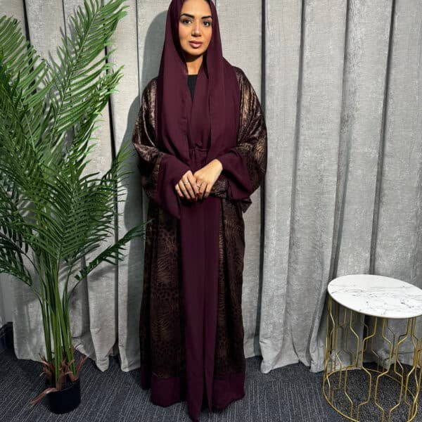 Leopard print abaya | Maroon