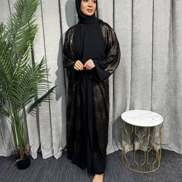 Leopard print abaya | Black