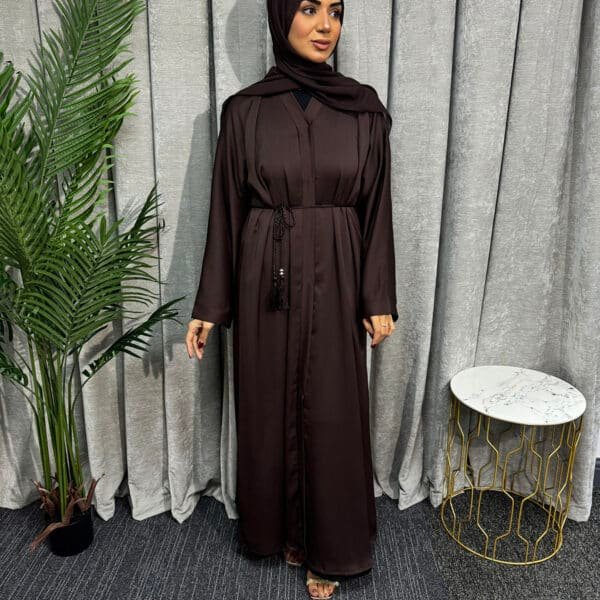 Plain button front Abaya | Brown