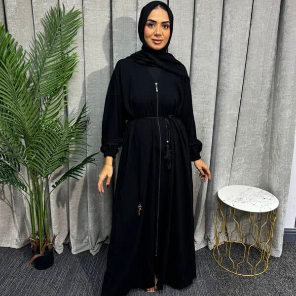 Zip opening Abaya | Black