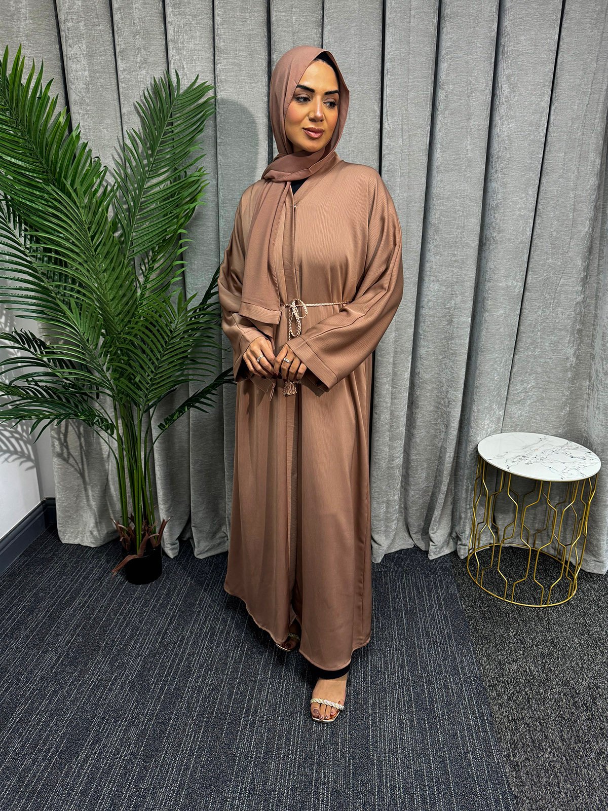 Plain button front Abaya | Salmon Pink