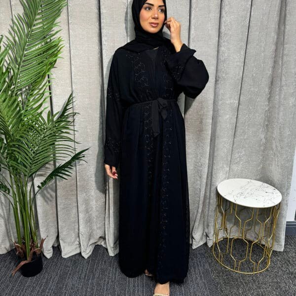 Embroidered Chiffon Abaya | Black