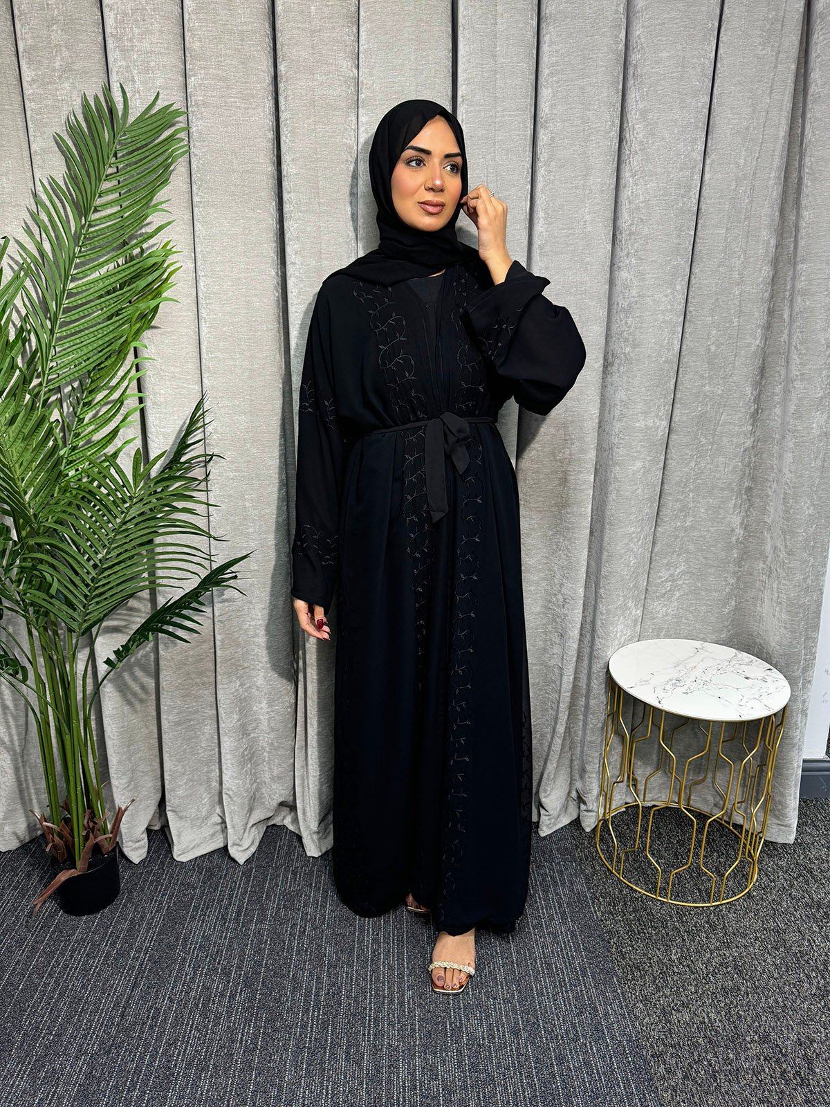 Embroidered Chiffon Abaya | Black