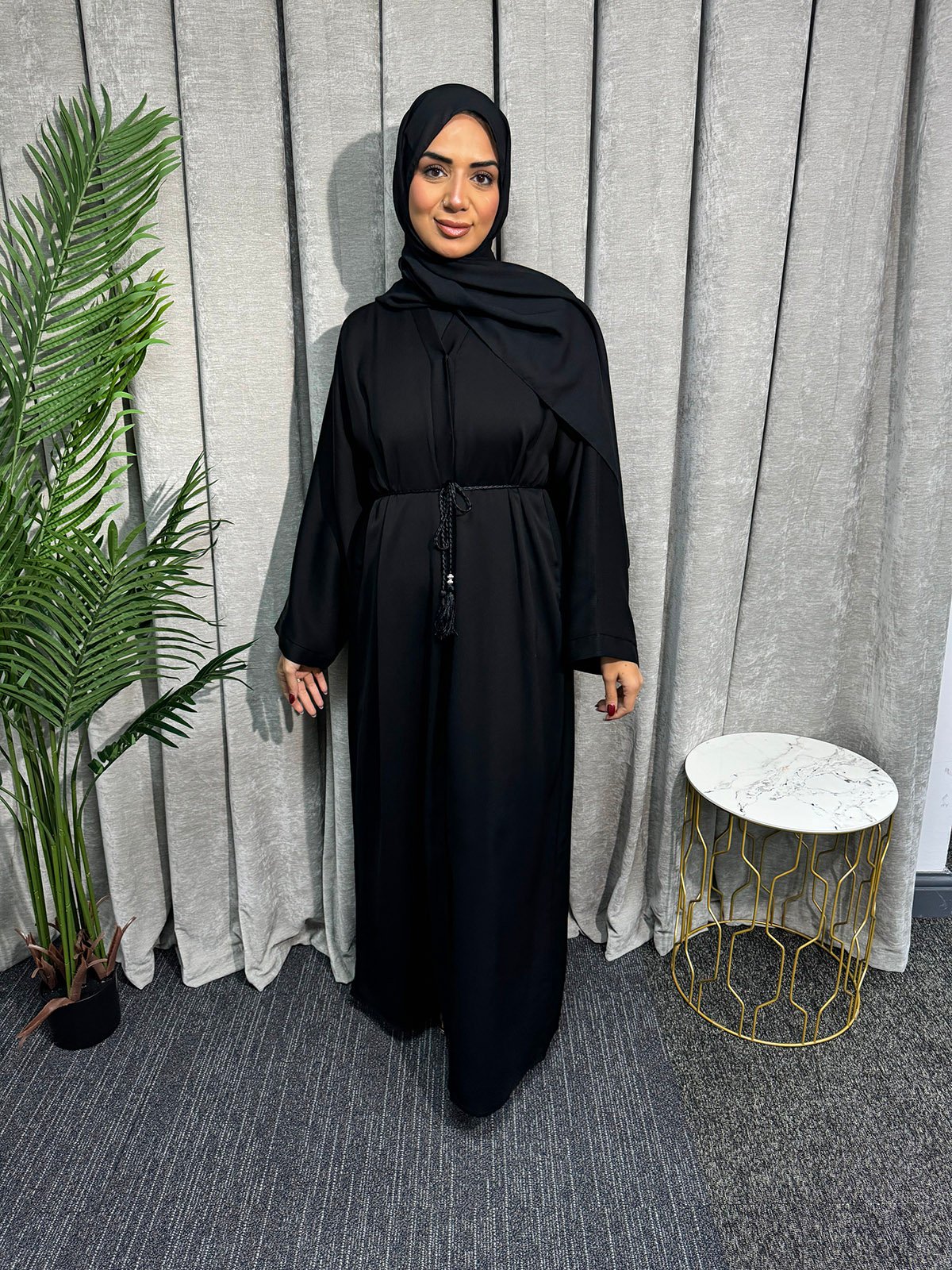 Plain button front Abaya | Black