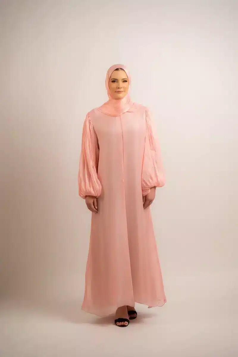 Organza Abaya with balloon sleeves | Blush Petal