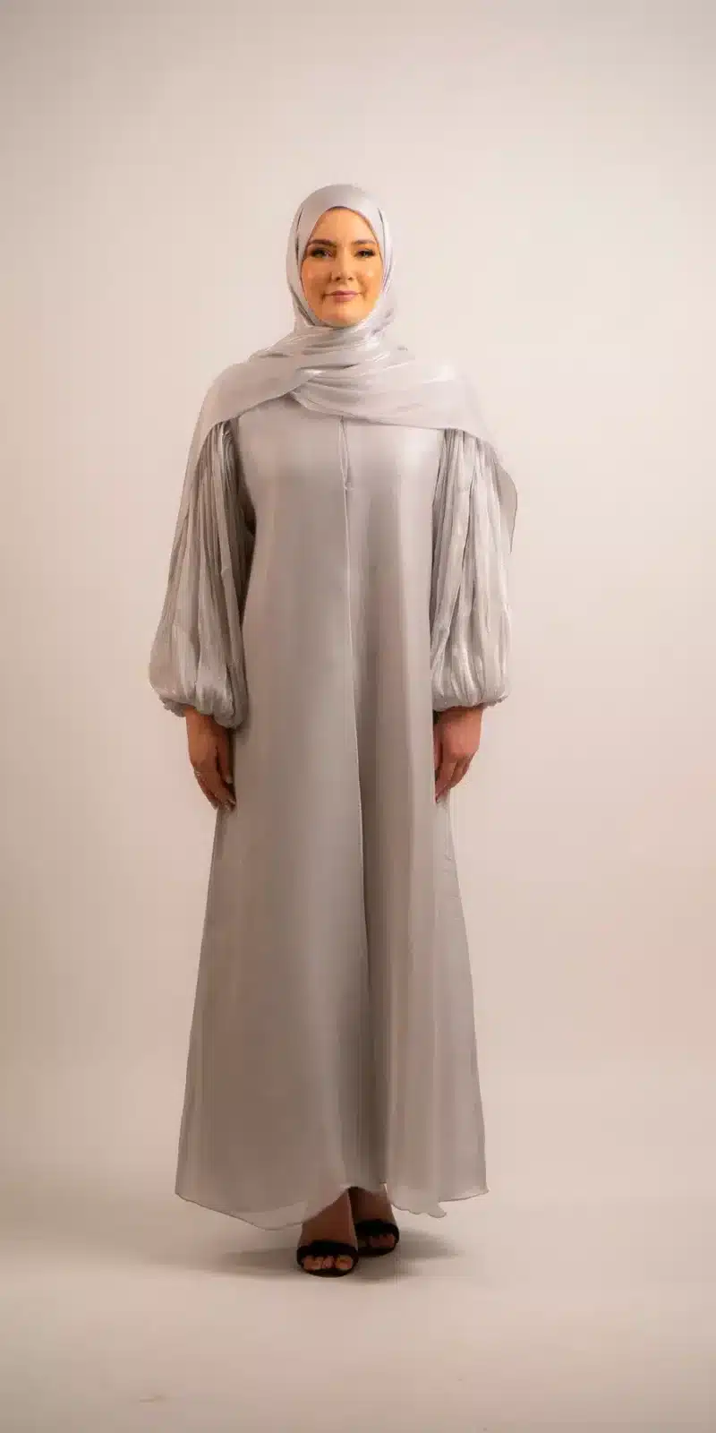 Organza Abaya with balloon sleeves | Moonlight Silver