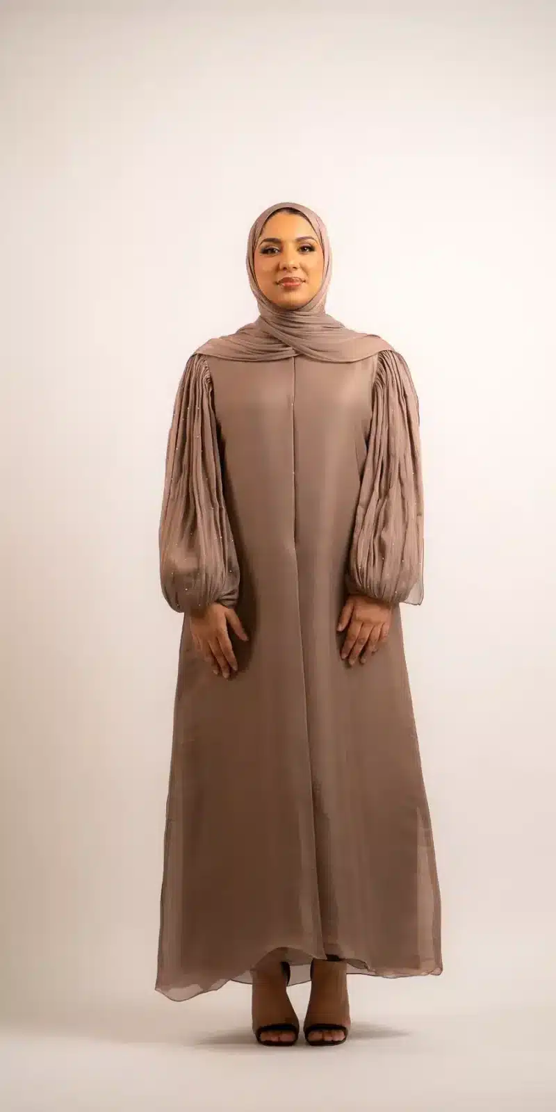 Organza Abaya with balloon sleeves | Pearl Bronze