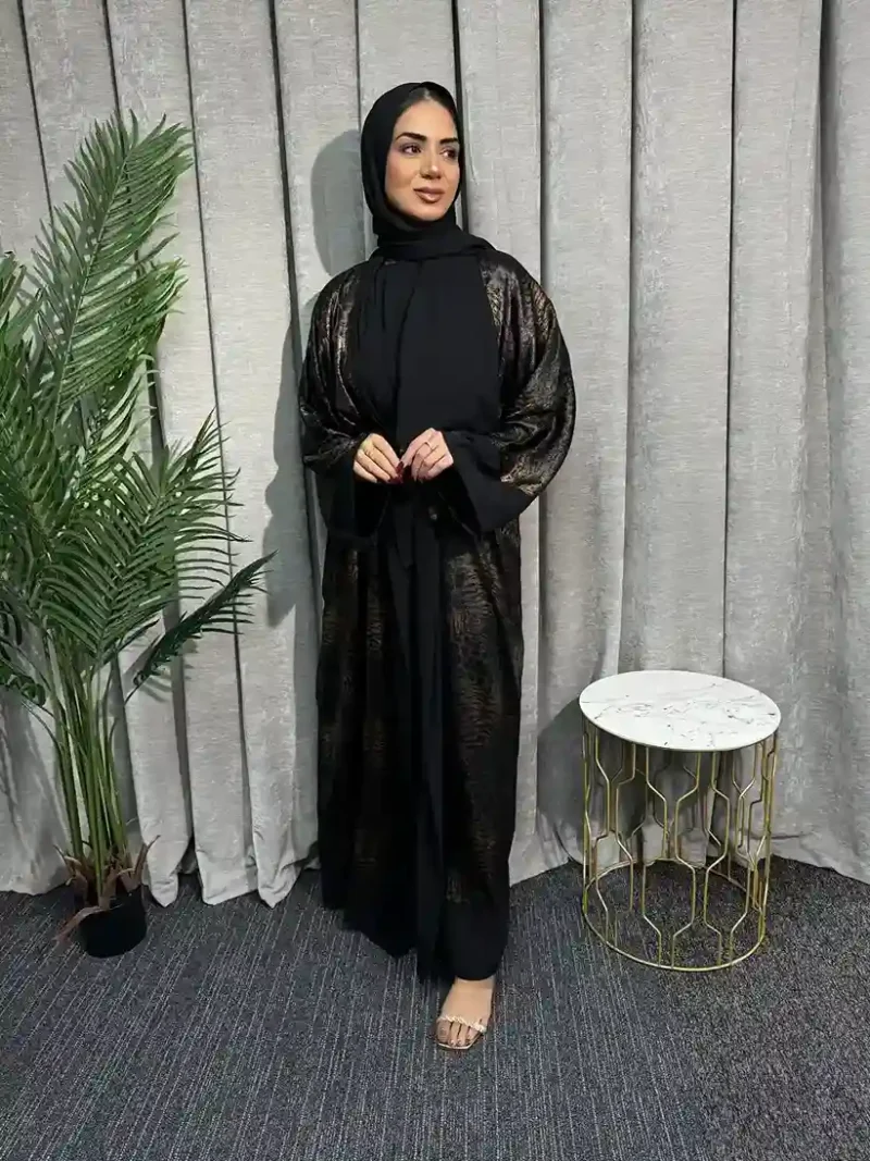 Leopard print abaya | Black