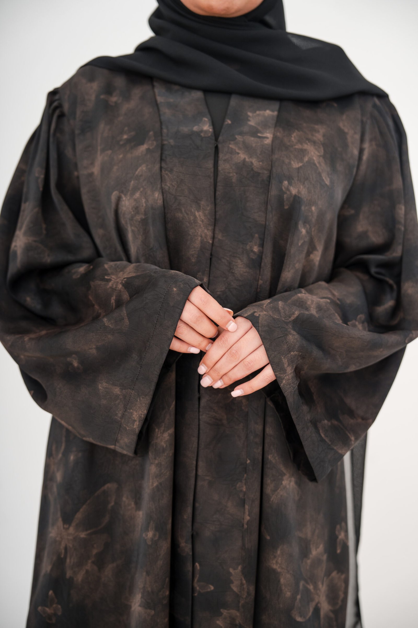 Black Butterfly Satin Abaya (1) Black Butterfly Satin Abaya - Image 2
