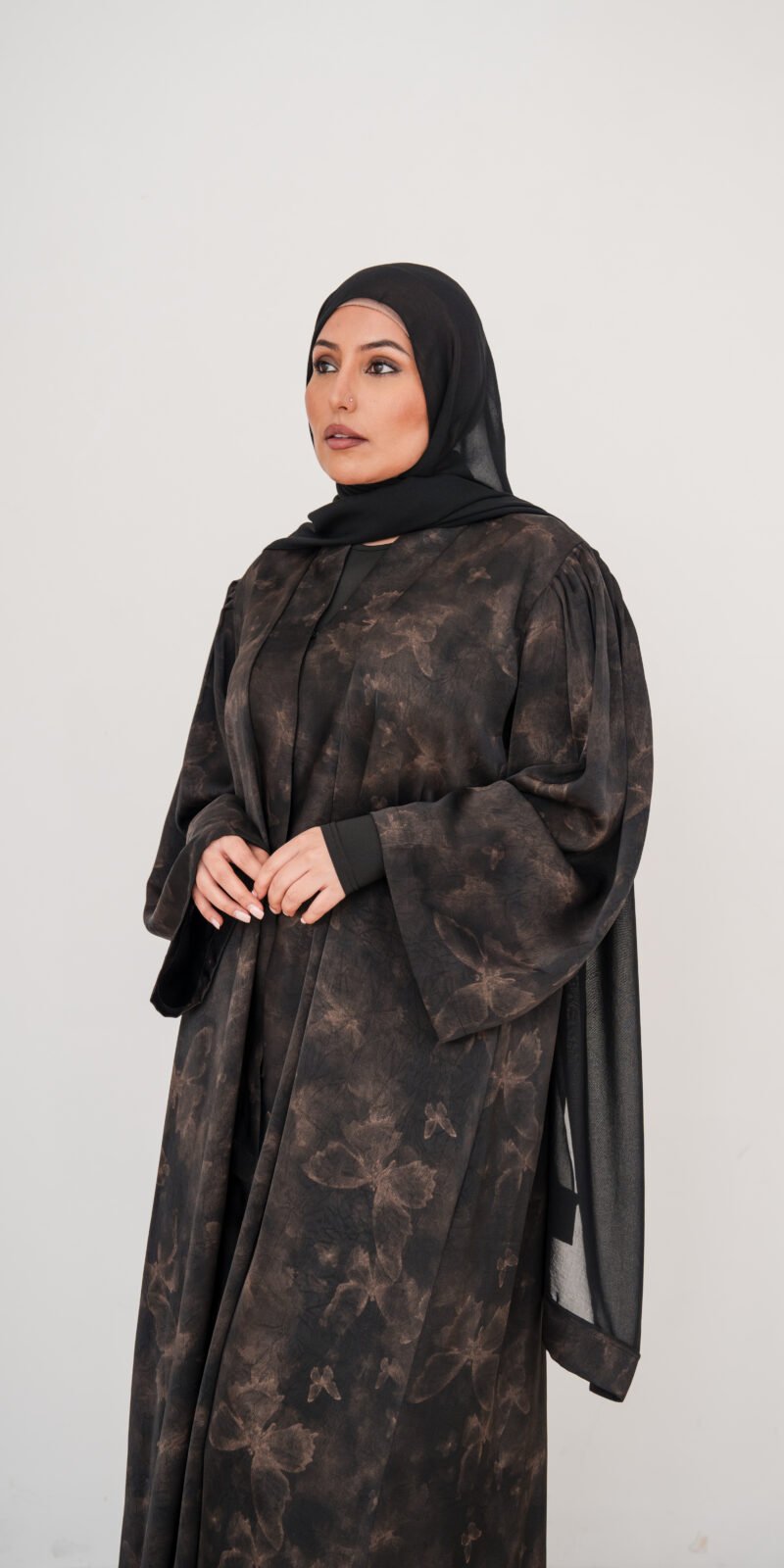 Black Butterfly Satin Abaya