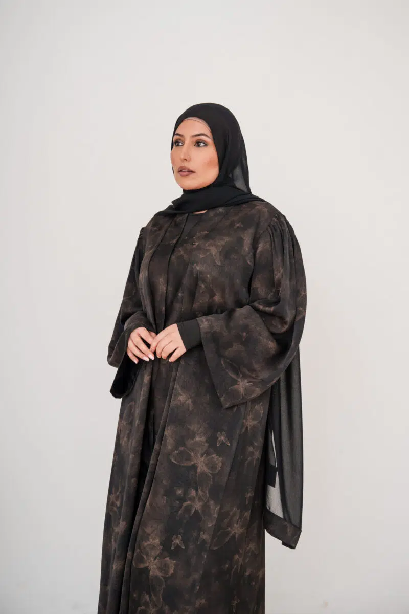 Black Butterfly Satin Abaya