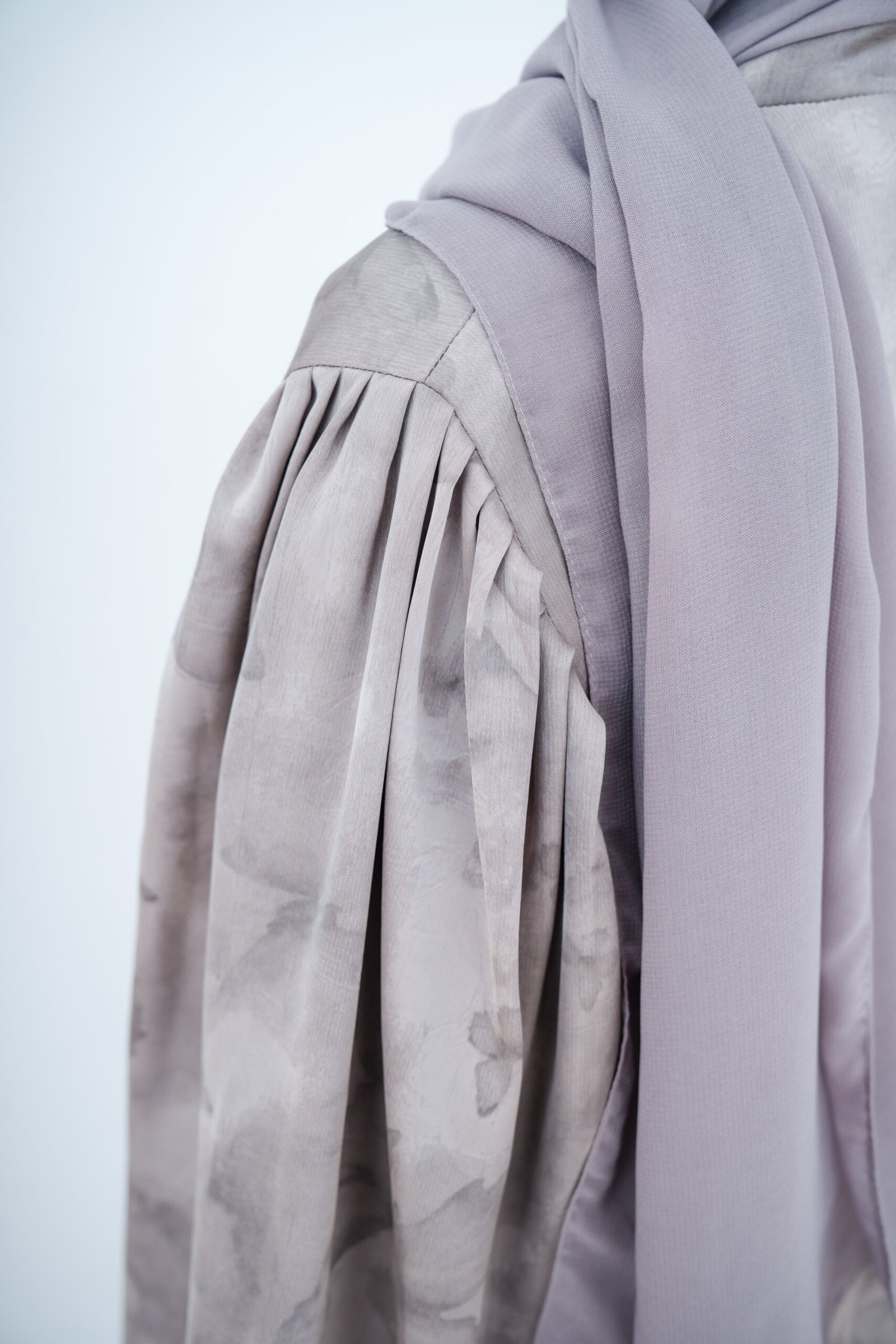 Cloud Grey Butterfly Satin Abaya (5) Cloud Grey Butterfly Satin Abaya - Image 3