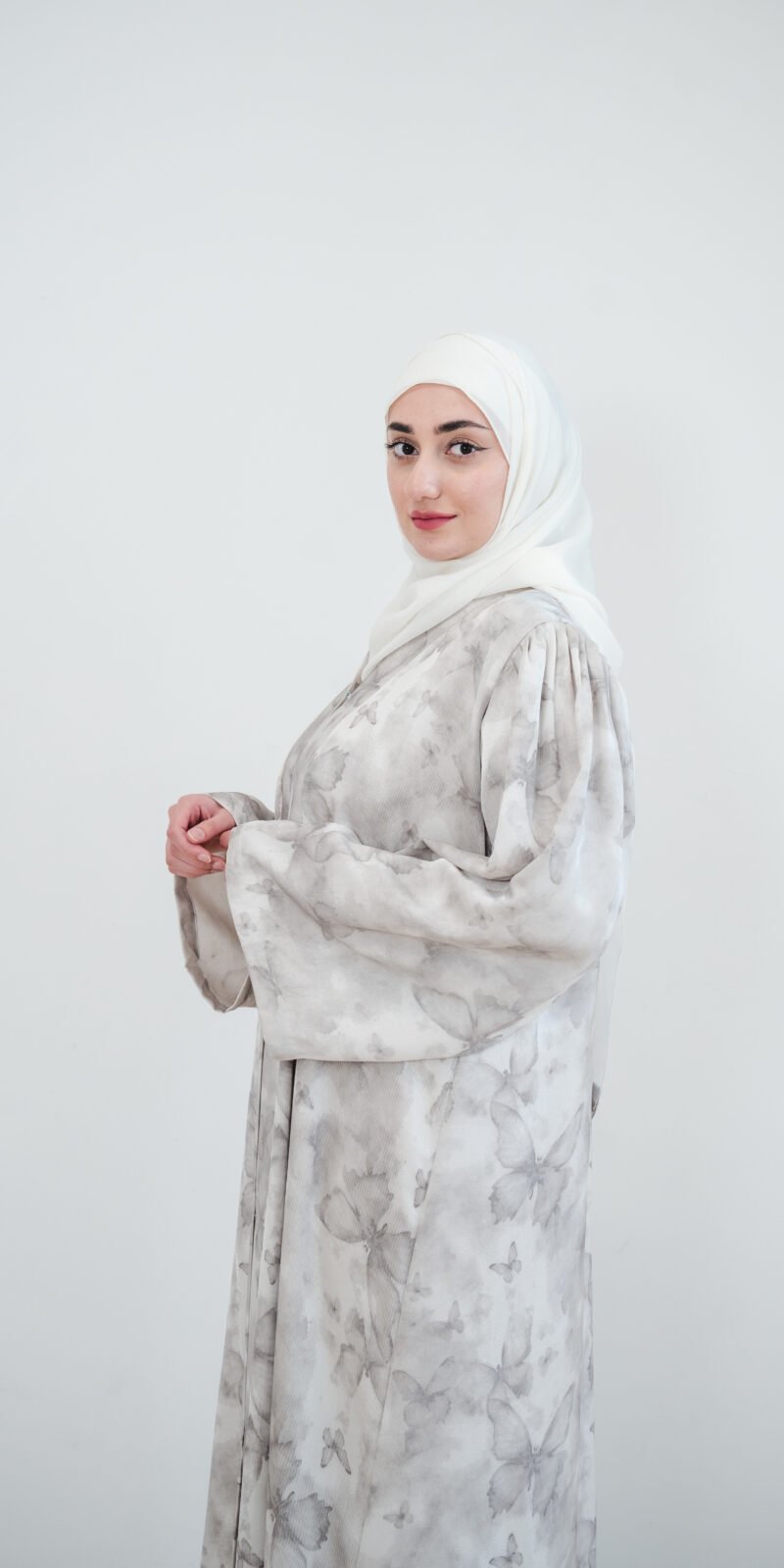 Dove Butterfly Satin Abayas