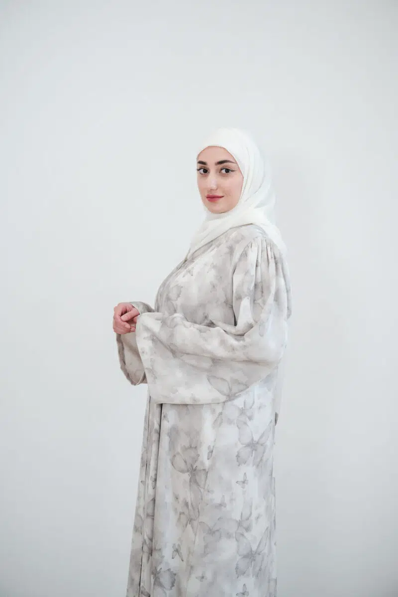 Dove Butterfly Satin Abayas