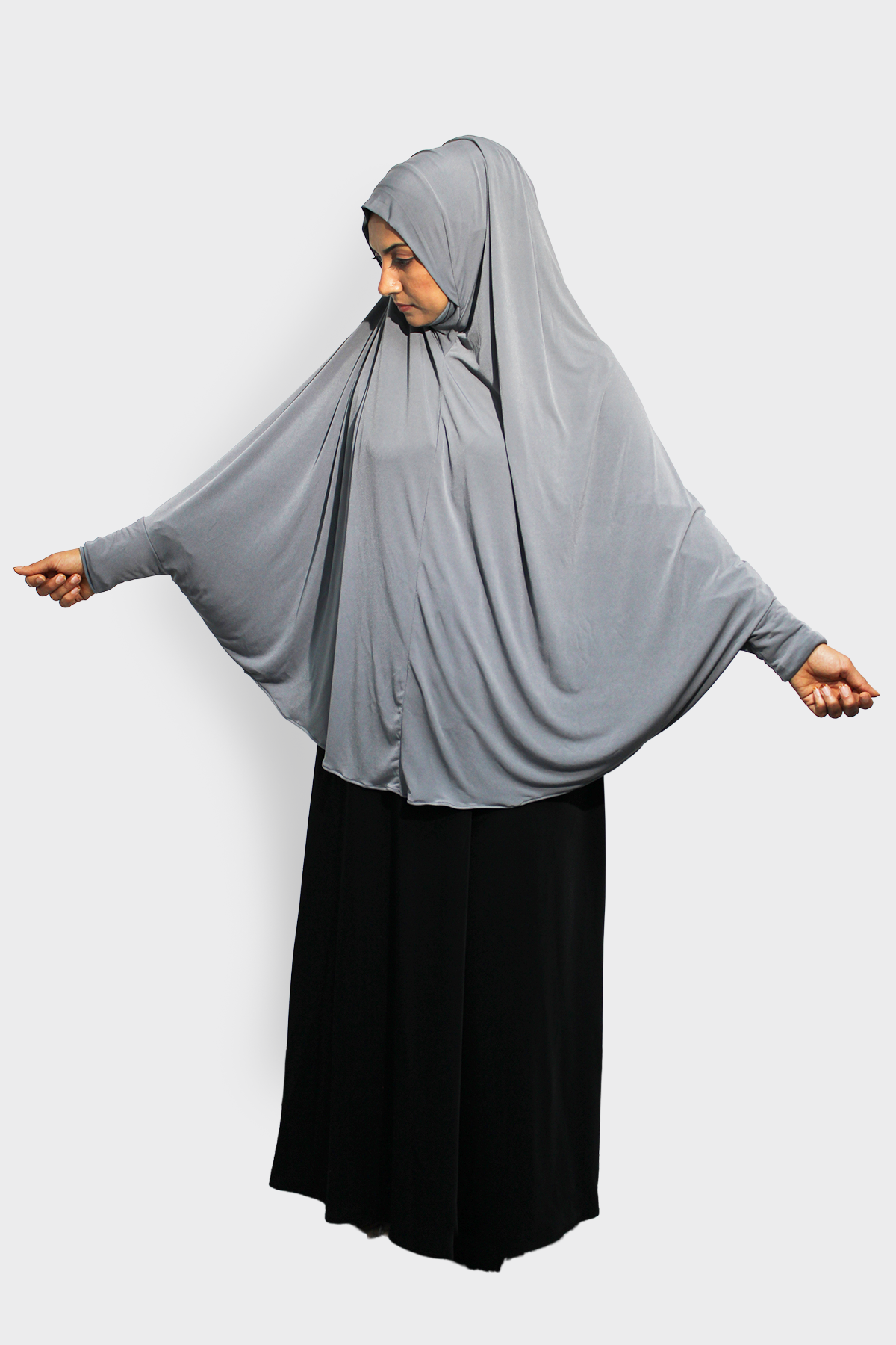 Ladies Khimar Grey with sleeves 2 Ladies Khimar Grey with Sleeves - Image 3