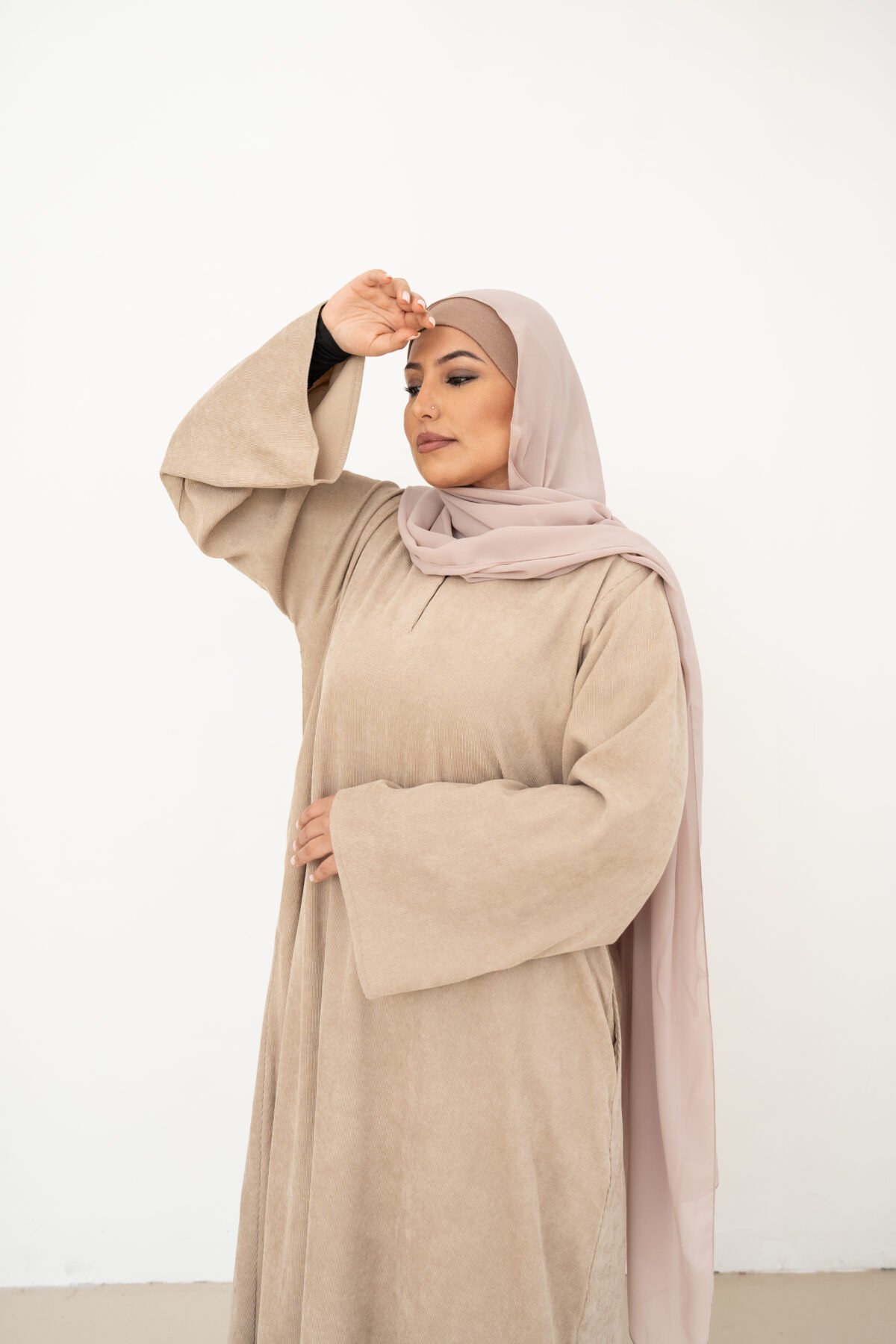 Nude Corduroy Abaya - Image 1