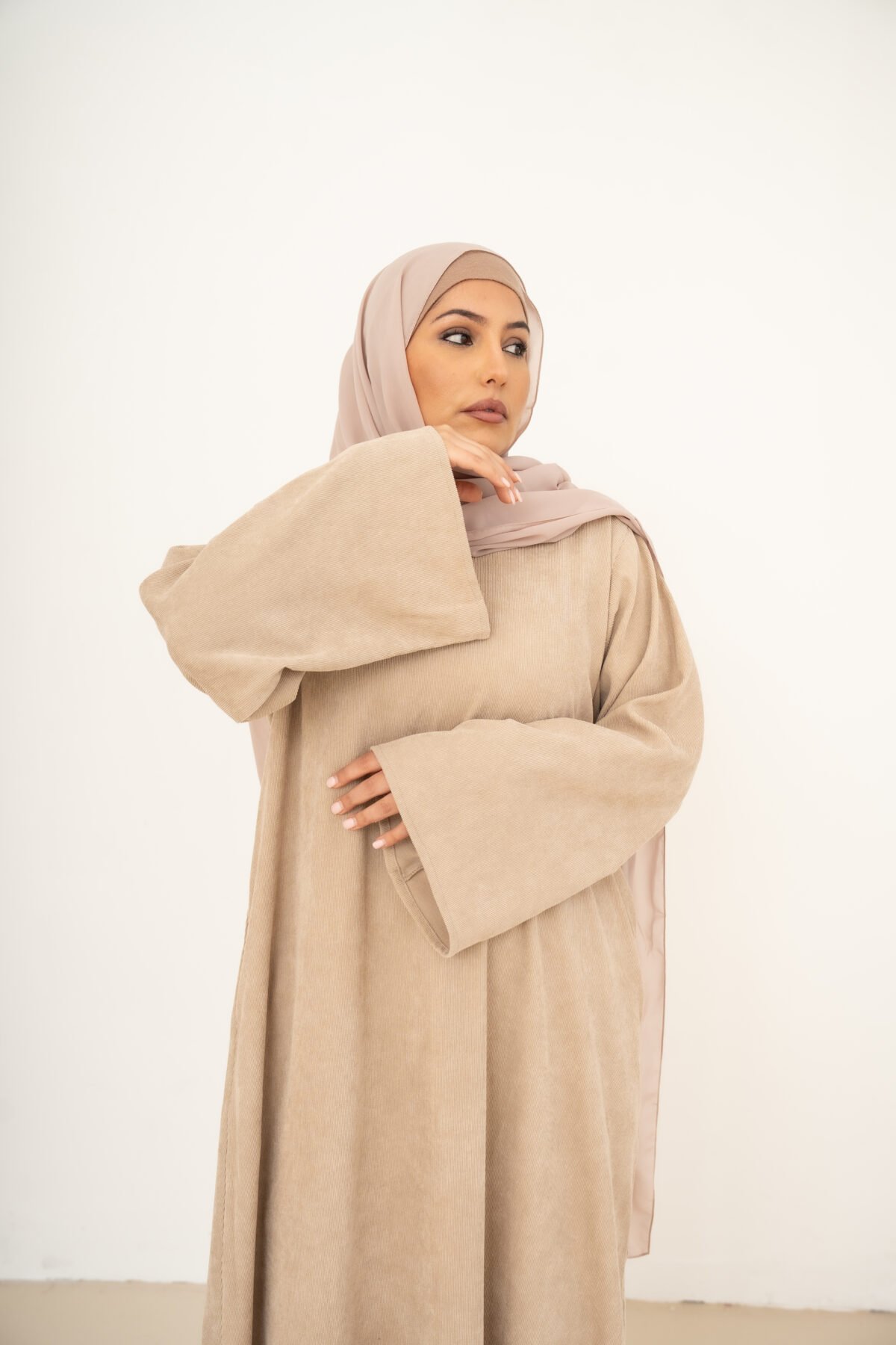 Nude Corduroy Abaya - Image 18