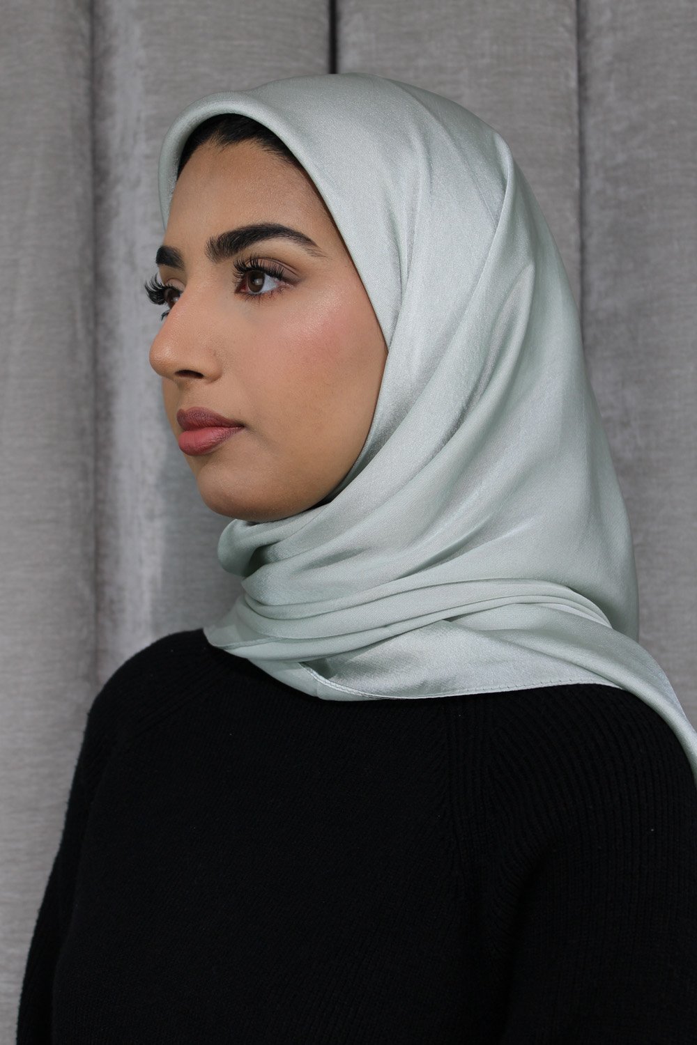 Glossy Silk Square Signature Hijab | Light Mint - Image 4