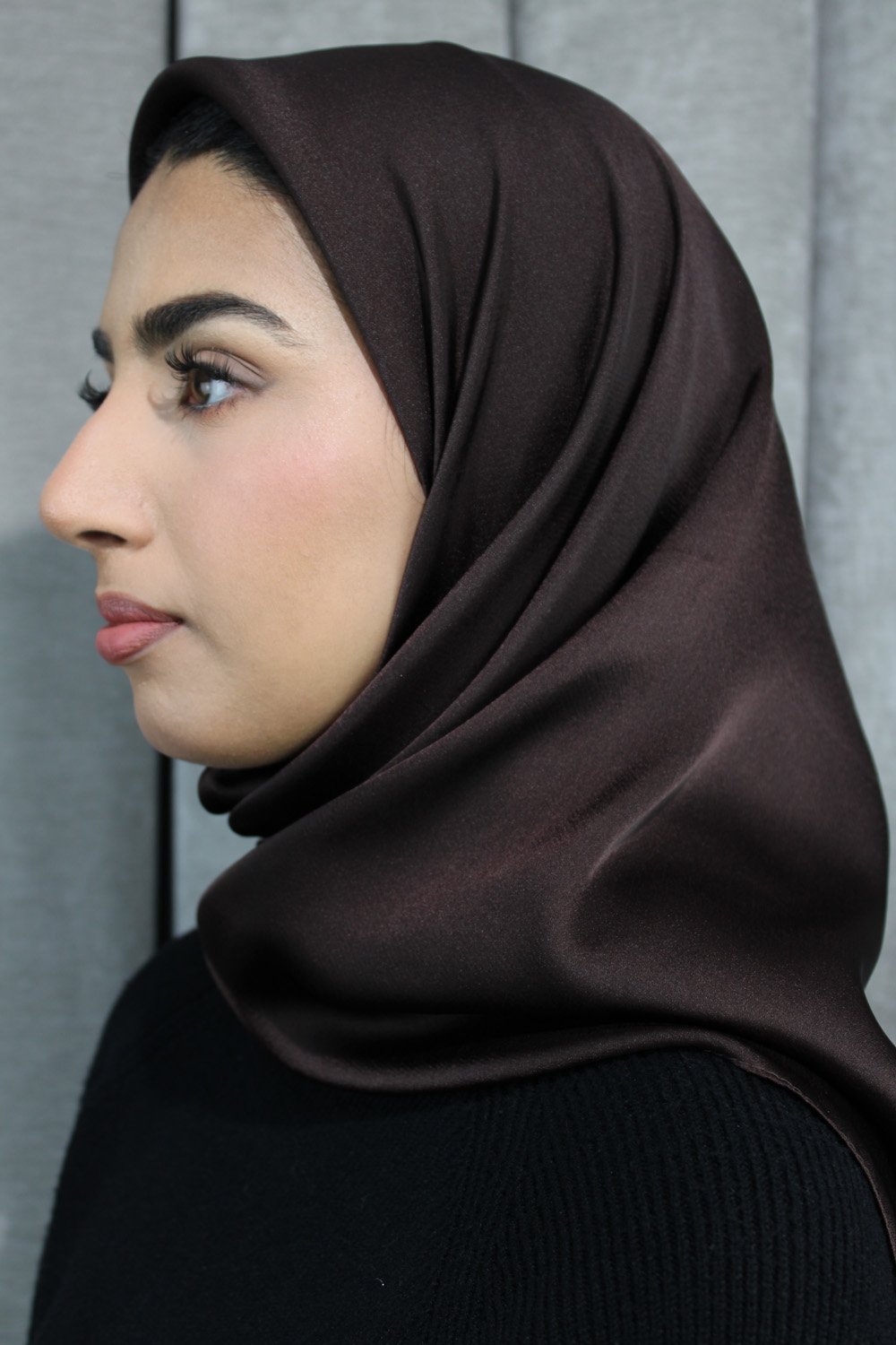 Glossy Silk Square Signature Hijab | Turkish Coffee - Image 4