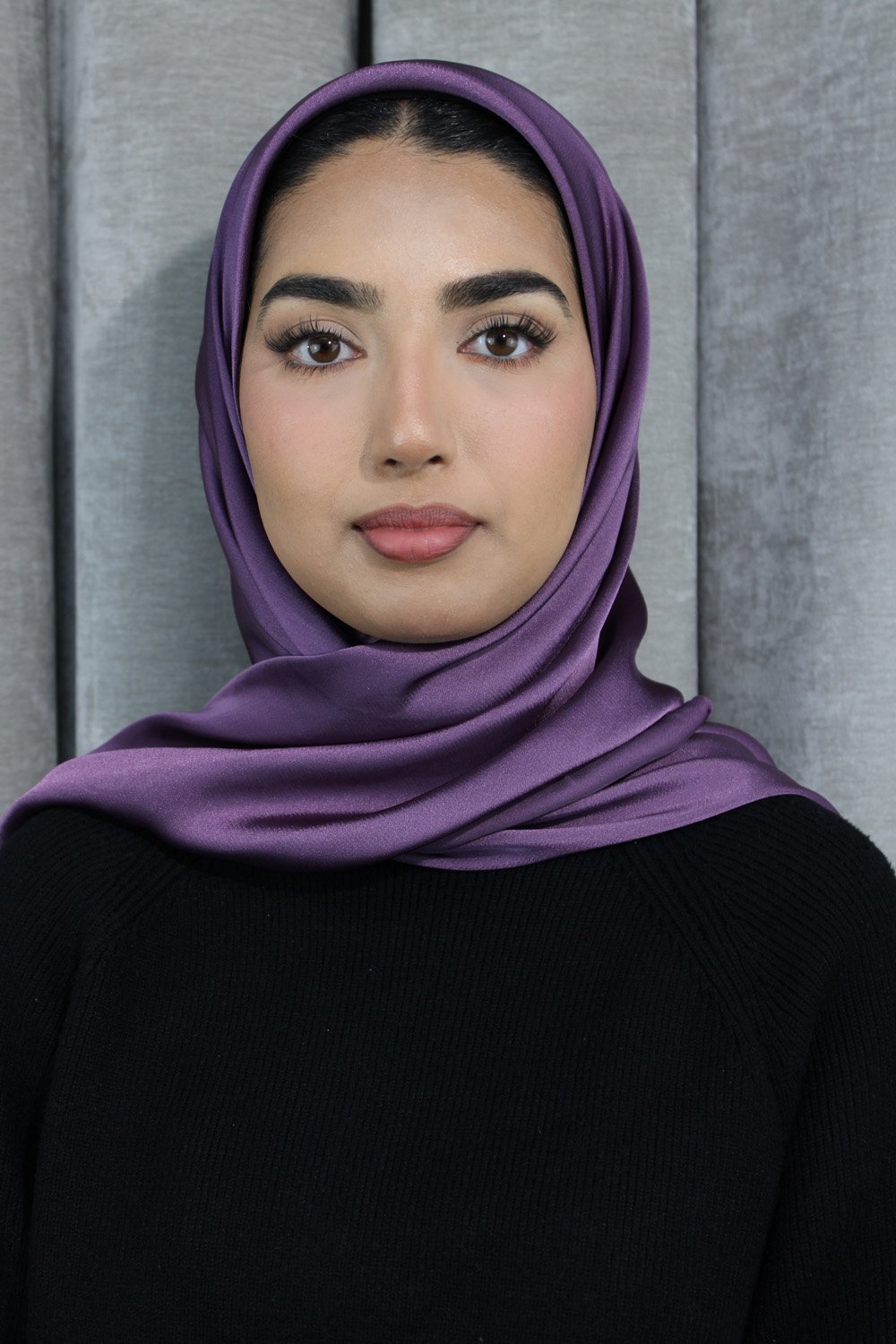 Glossy Silk Square Signature Hijab | Aubergine