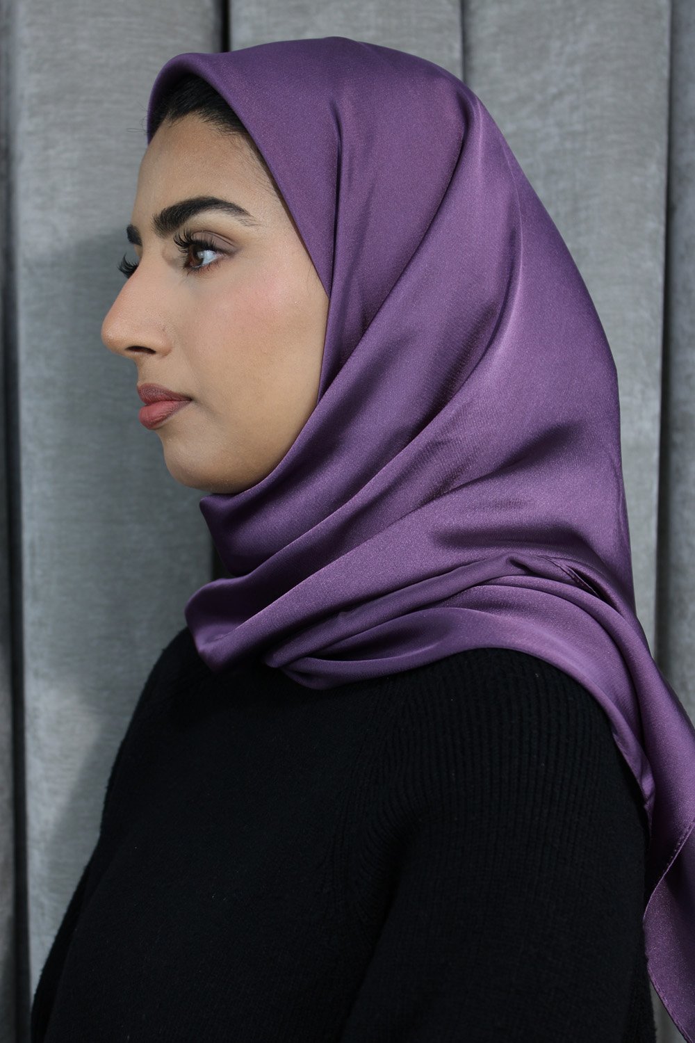 Glossy Silk Square Signature Hijab | Aubergine - Image 4
