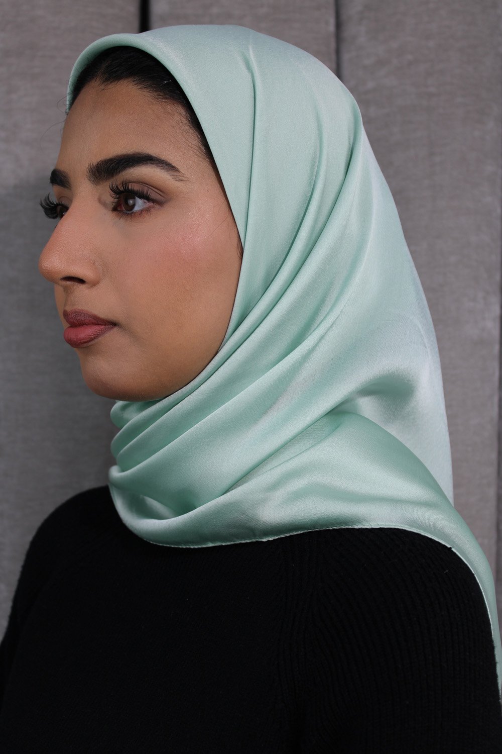 Glossy Silk Square Signature Hijab | Mint - Image 4