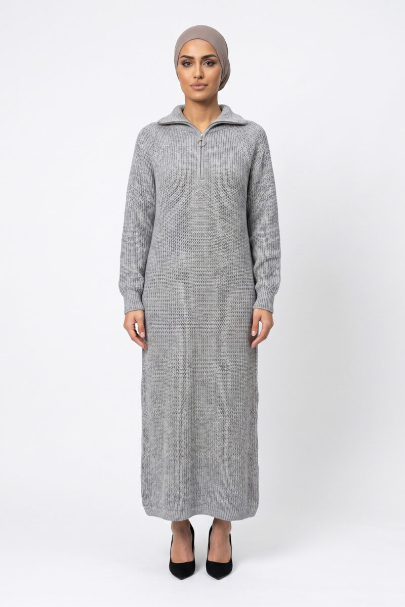 Knitted Jumper Dress - Grey