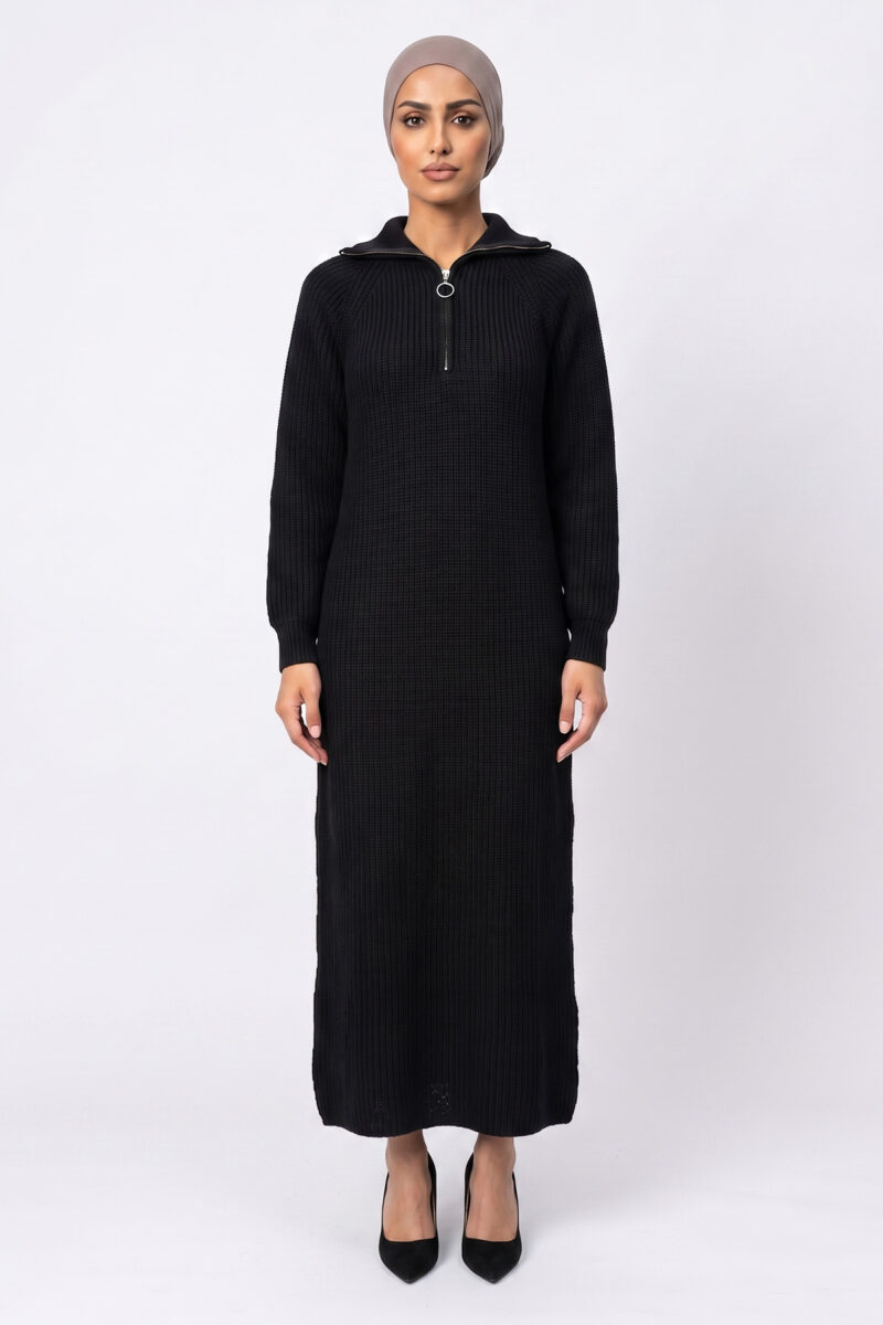 Knitted Jumper Dress - Black