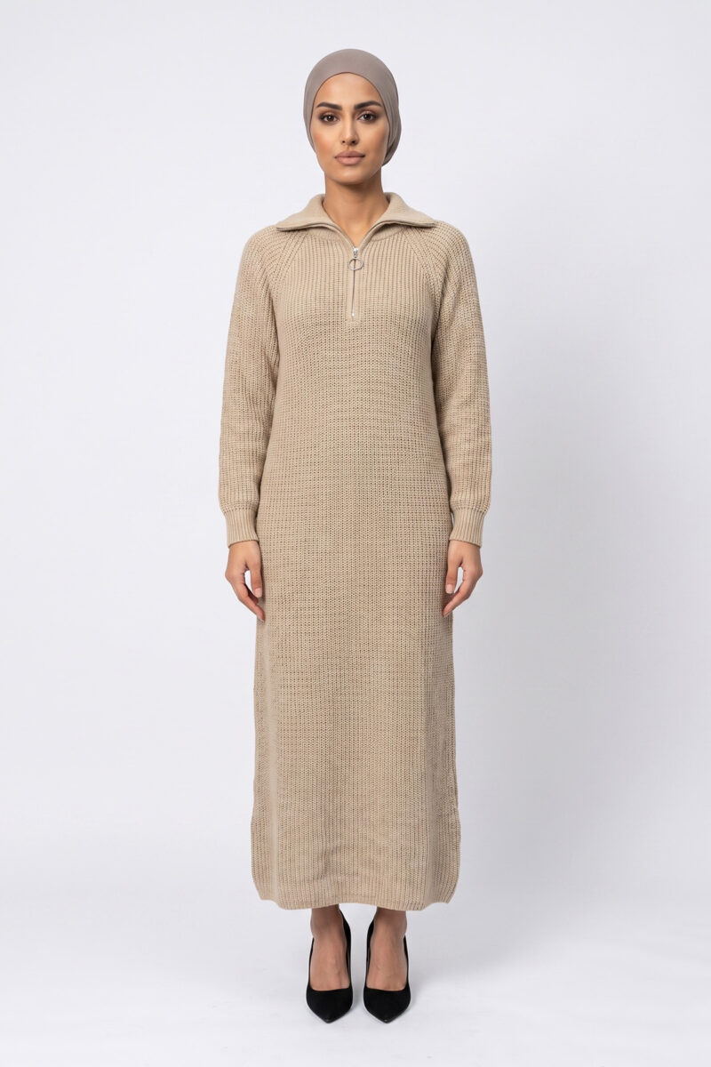 Knitted Jumper Dress - Beige