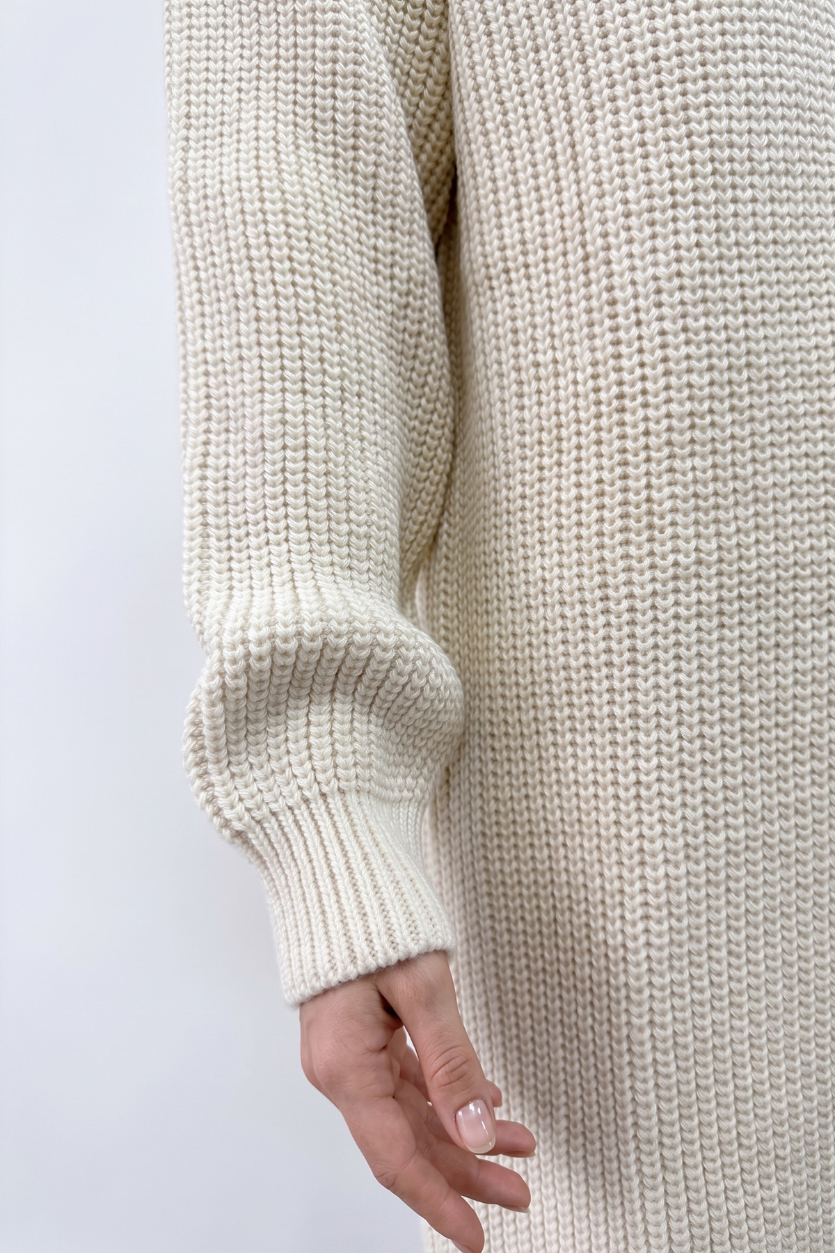 Knitted Jumper Dress - Cream - Image 4