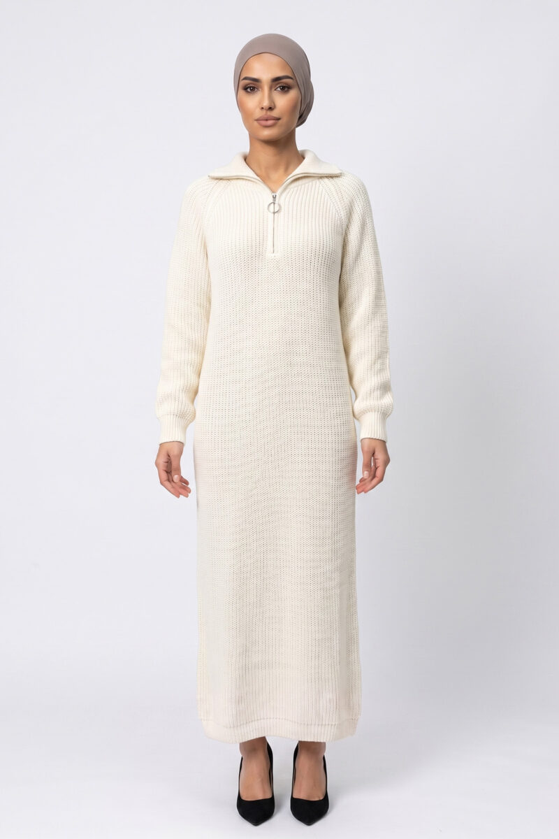 Knitted Jumper Dress - Cream