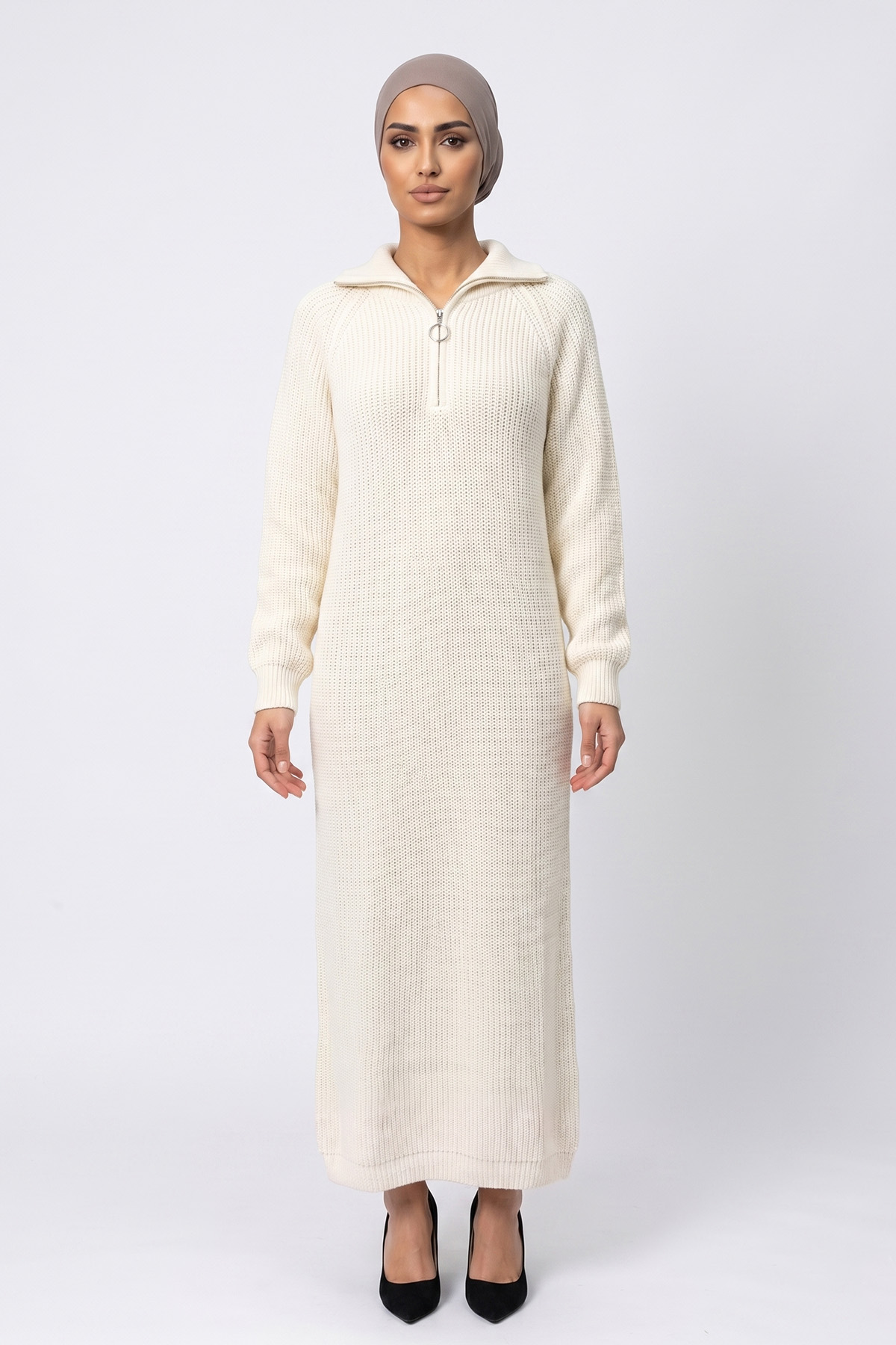 Knitted Jumper Dress - Cream