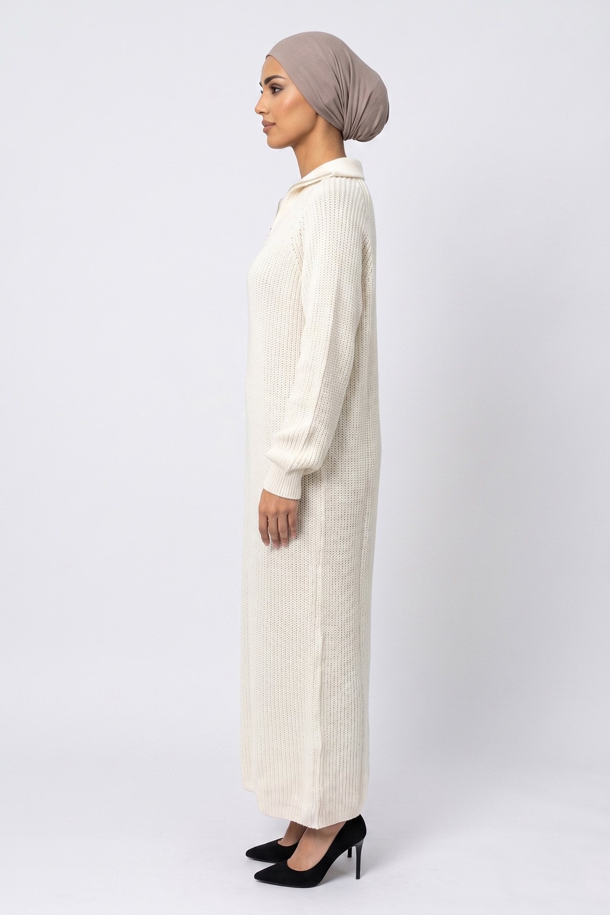 Knitted Jumper Dress - Cream - Image 2
